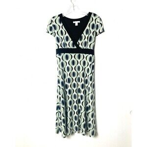 Dressbarn A-Line Dress Women's Size 4 Multicolor  Geometric Tie Waist V Neck